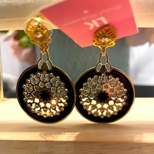 LK by Leetal Kalmanson black disc crystal detail gold plated earrings New